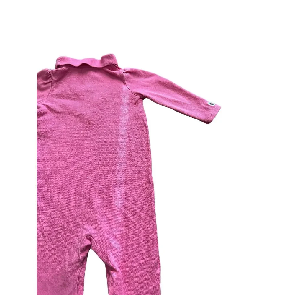 Ralph Lauren Babies 9M Pink and Logo Long Sleeve Button Up Neck One Piece